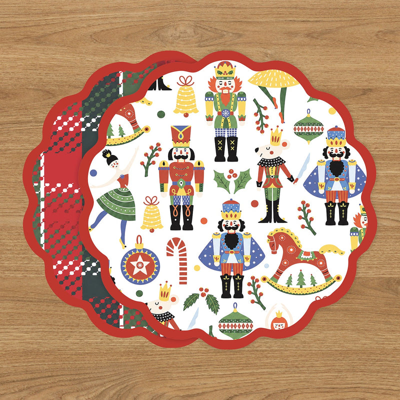 VIDA Nutcracker and Plaid Reversible Placemats Set of 4 (Red and Green)