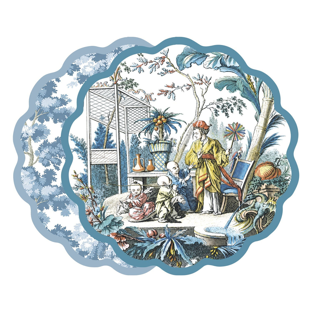 VIDA Chinoiserie and Branches Reversible Placemats Set of 4 (Blue and White)