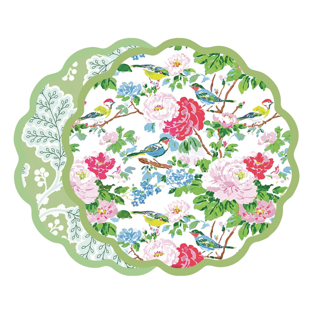 VIDA Blue Birds and Leaves Reversible Placemats Set of 4 (Blue & Green)