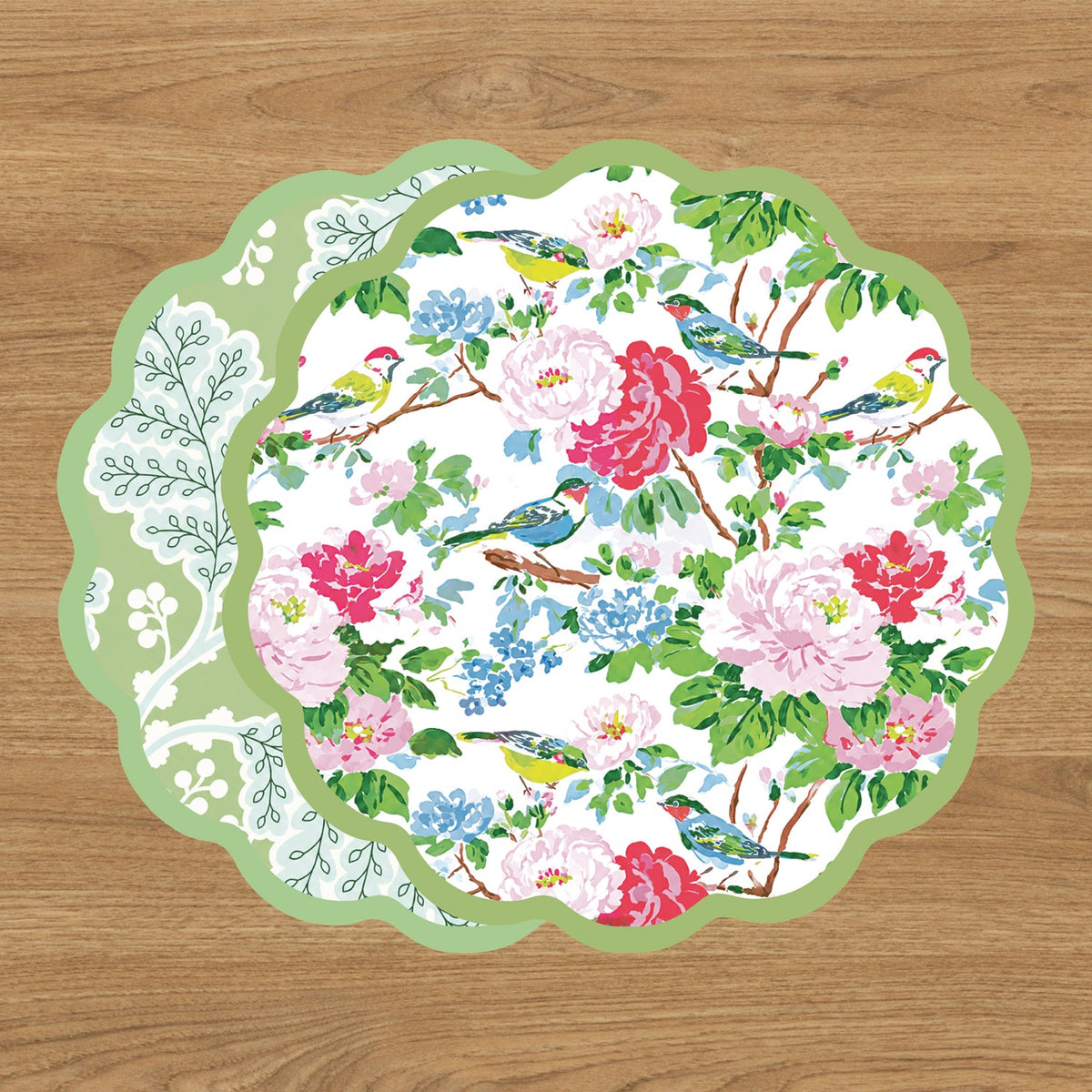 VIDA Blue Birds and Leaves Reversible Placemats Set of 4 (Blue & Green)