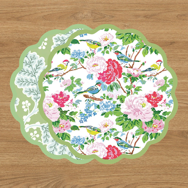 VIDA Blue Birds and Leaves Reversible Placemats Set of 4 (Blue & Green)