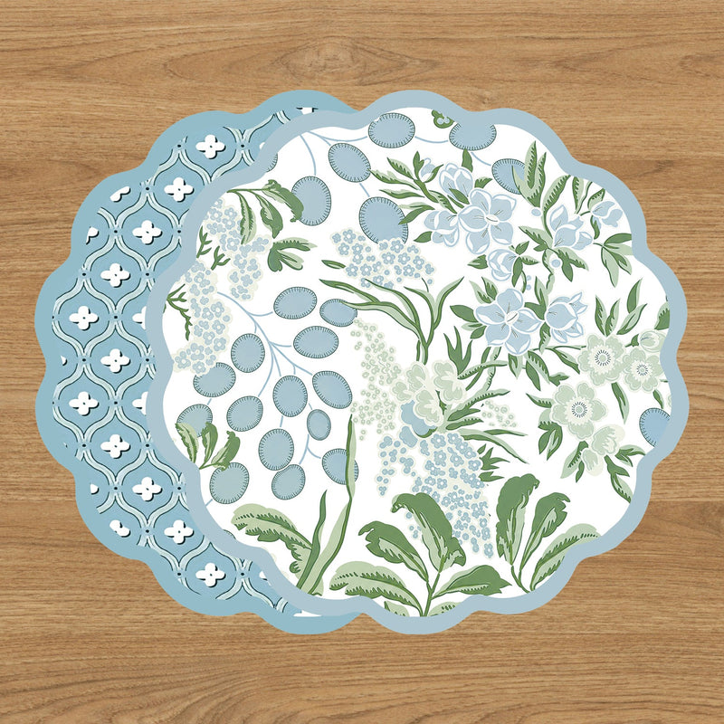 VIDA Floral and Flowers Reversible Placemats Set of 4 (Slate & Green)