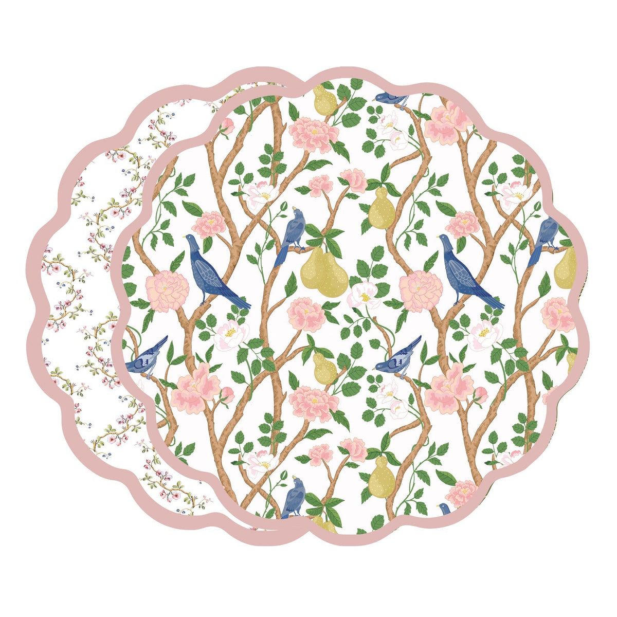 VIDA Birds, Pears and Vines Reversible Placemats Set of 4 (Pink & Green)