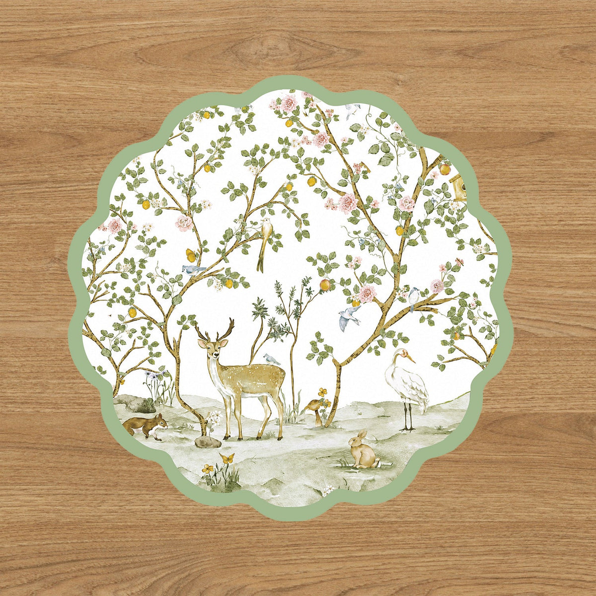 VIDA Forest Animals and Branches Reversible Placemats Set of 4 (Green & Brown)