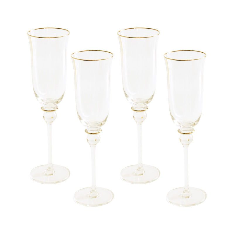 GLASS Lucette Flute with Gold Rim Set of 4 (Clear and Gold) 7 fl oz