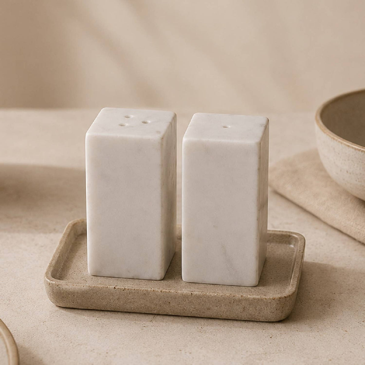 Set of 2 White Marble Square Salt & Pepper Shakers