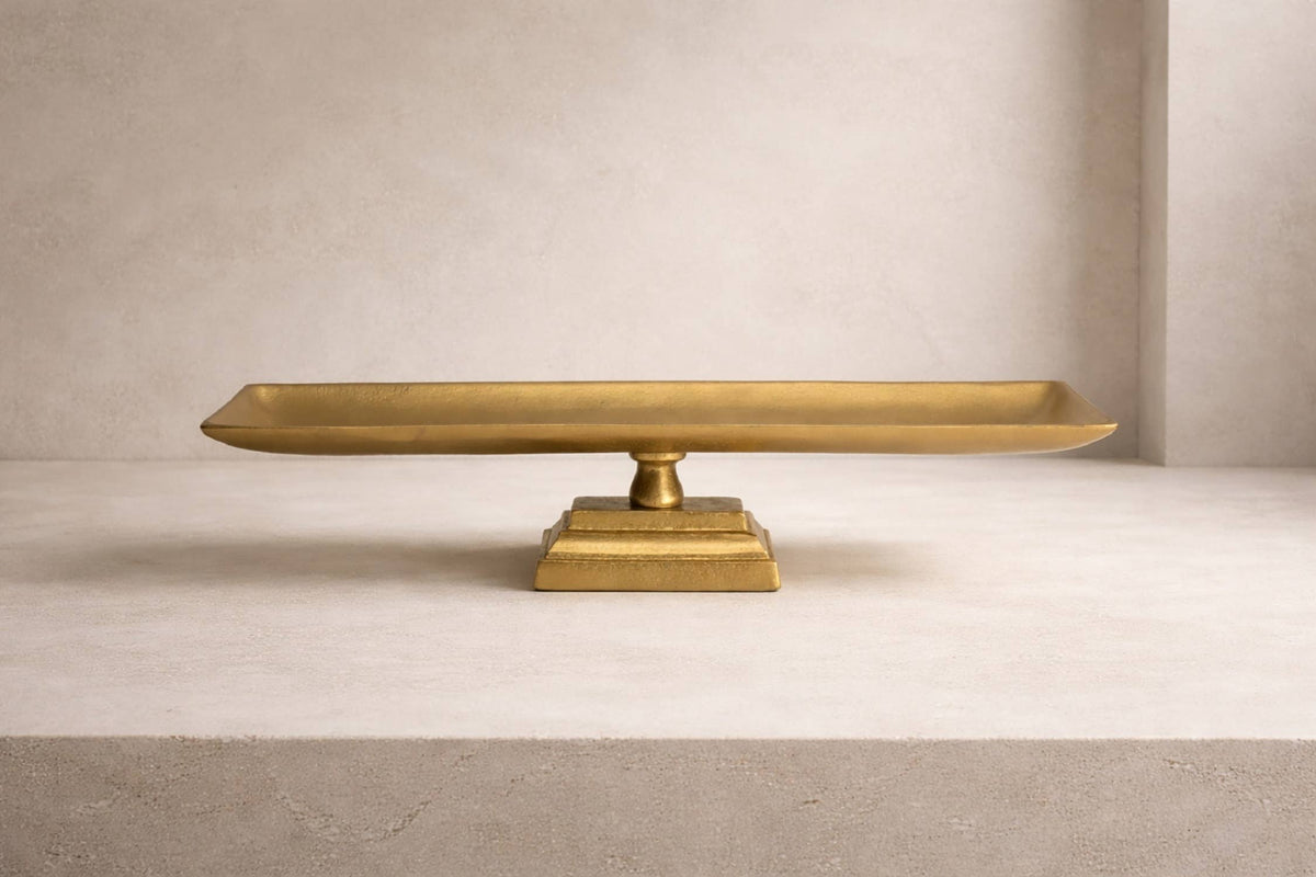 Small Cast Aluminum Tray Dish on Foot Antique Brass 23.2