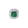 Emerald Cut Colombian Emerald & Diamond Double Halo Ring in 18K White Gold