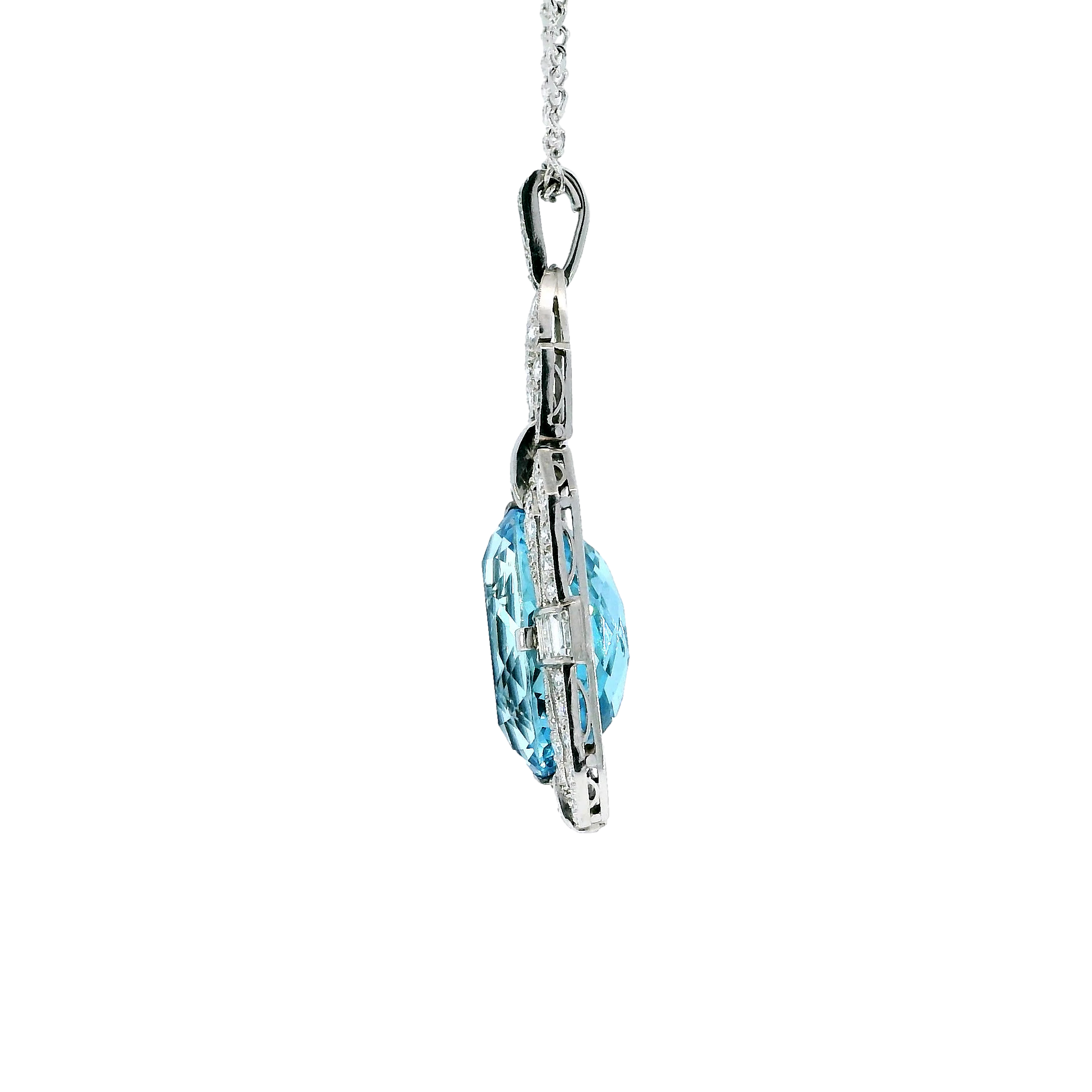 Art Deco Aquamarine & Diamond Pendant in Platinum