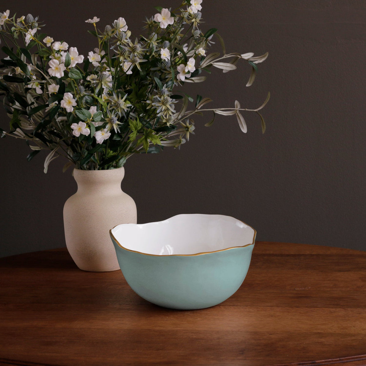 ENCANTO Osaka Large Bowl (Turquoise and White)