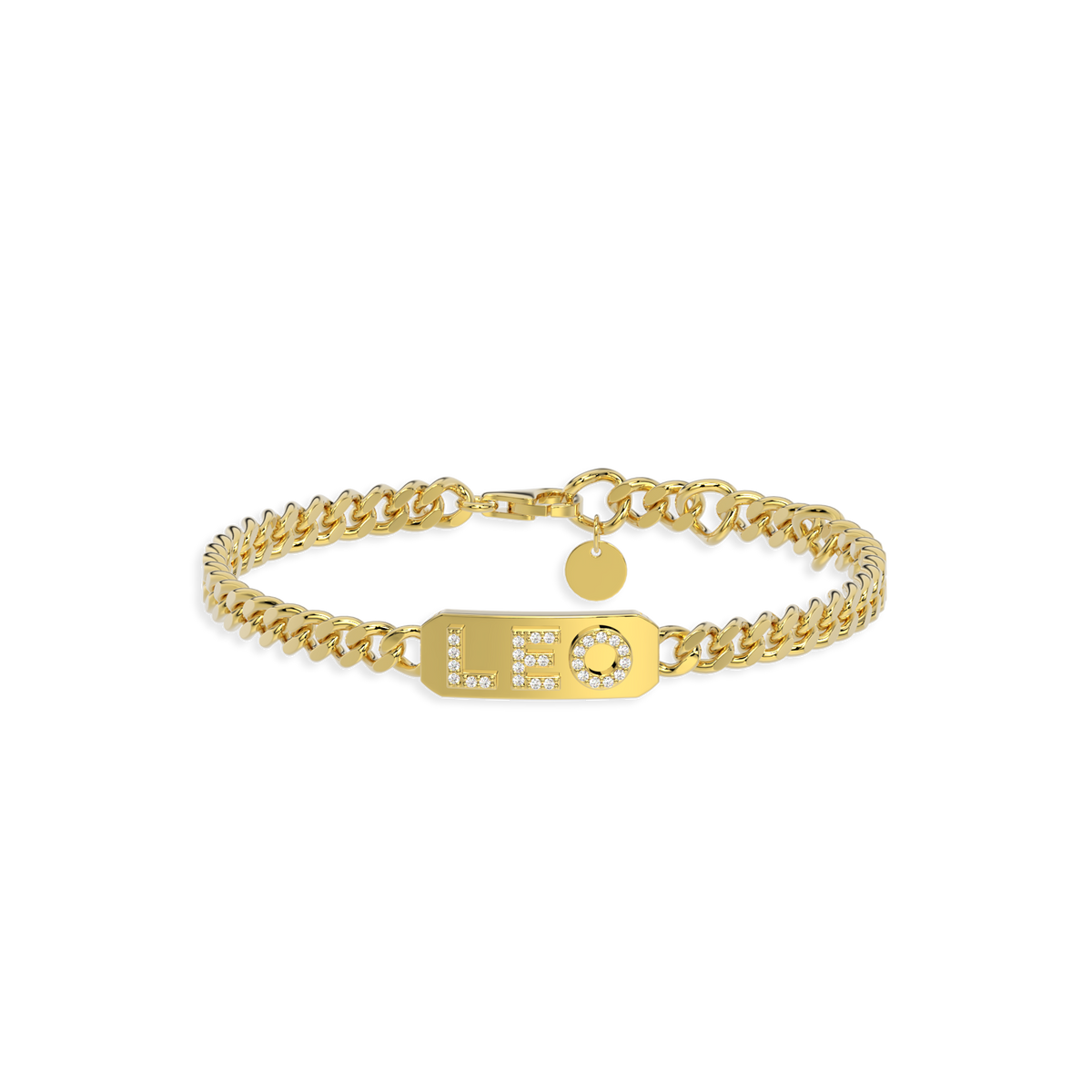 Pavé Letter ID Bar Curb Chain Bracelet His & Hers ID Bar Silver