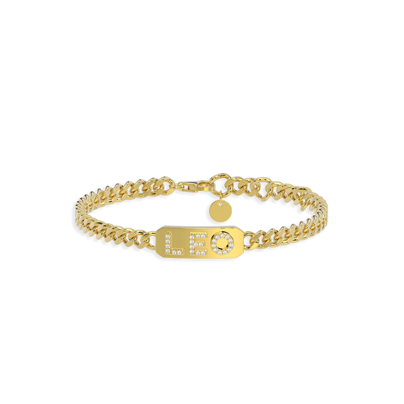 Pavé Letter ID Bar Curb Chain Bracelet His & Hers ID Bar Silver