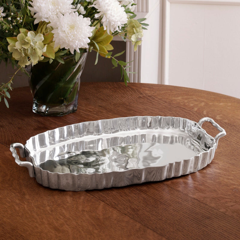 VINTAGE Fluted Oval Tray with Handles