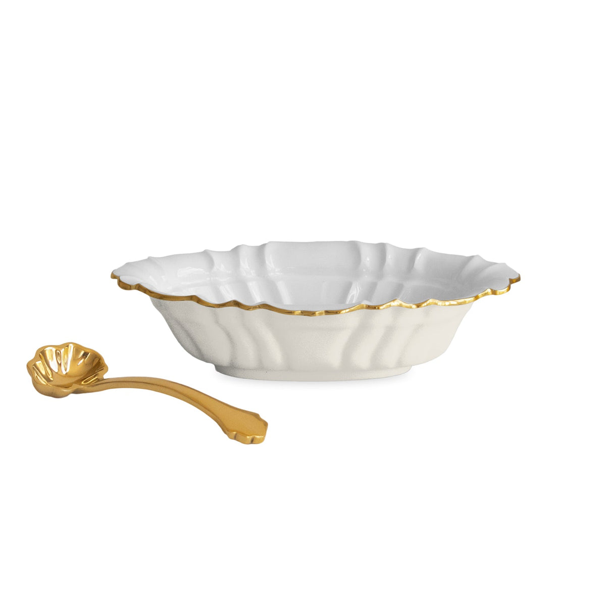 ENCANTO Tuscany Small Oval Bowl with Spoon (Cream and White)