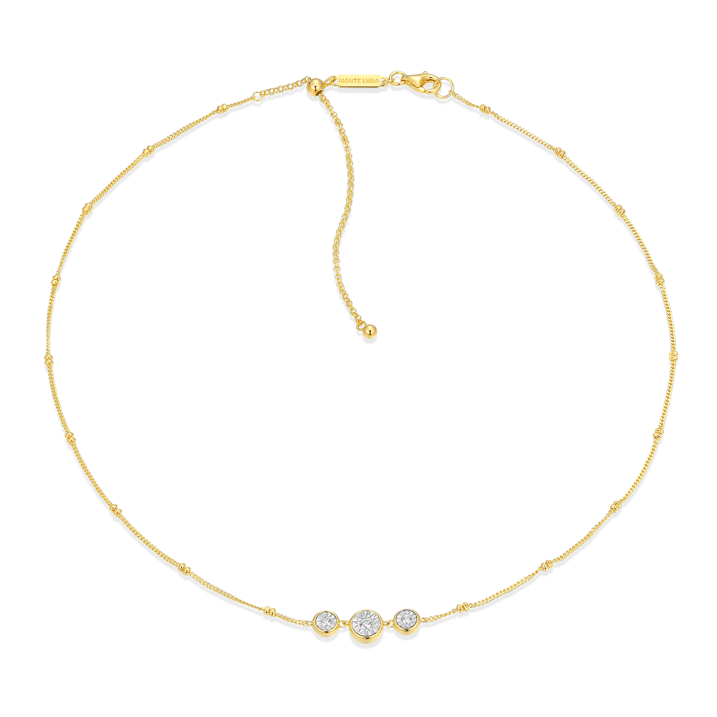 Monte Luna Diamond Bezel Cluster Necklace in 14K Yellow Gold Plated Sterling Silver