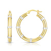 14K Two-Tone Gold Diamond Cut Station Hoop Earrings
