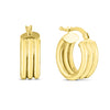 14K Yellow Gold 10mm Small Triple Row Round Hoop Earrings