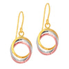 14K Tri-Color Gold Open Circle Dangle Earrings