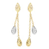 14K Two-Tone Gold Diamond Cut Double Tear Drop Earrings