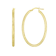 14K Yellow Gold Oval Diamond Cut Hoop Earrings