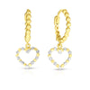 14K Two-Tone Gold Beaded Dangle Heart Drop Earrings