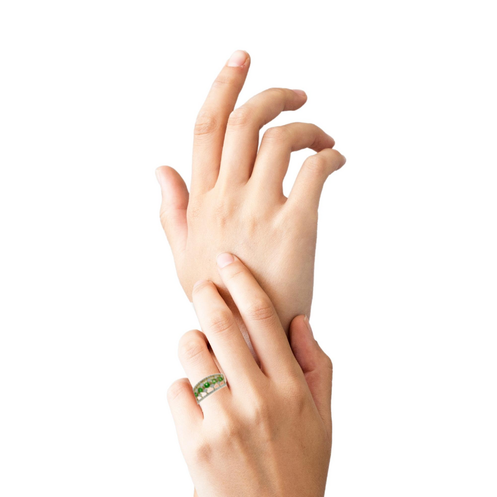 14K Yellow Gold Green Garnet & Diamond Anniversary Band