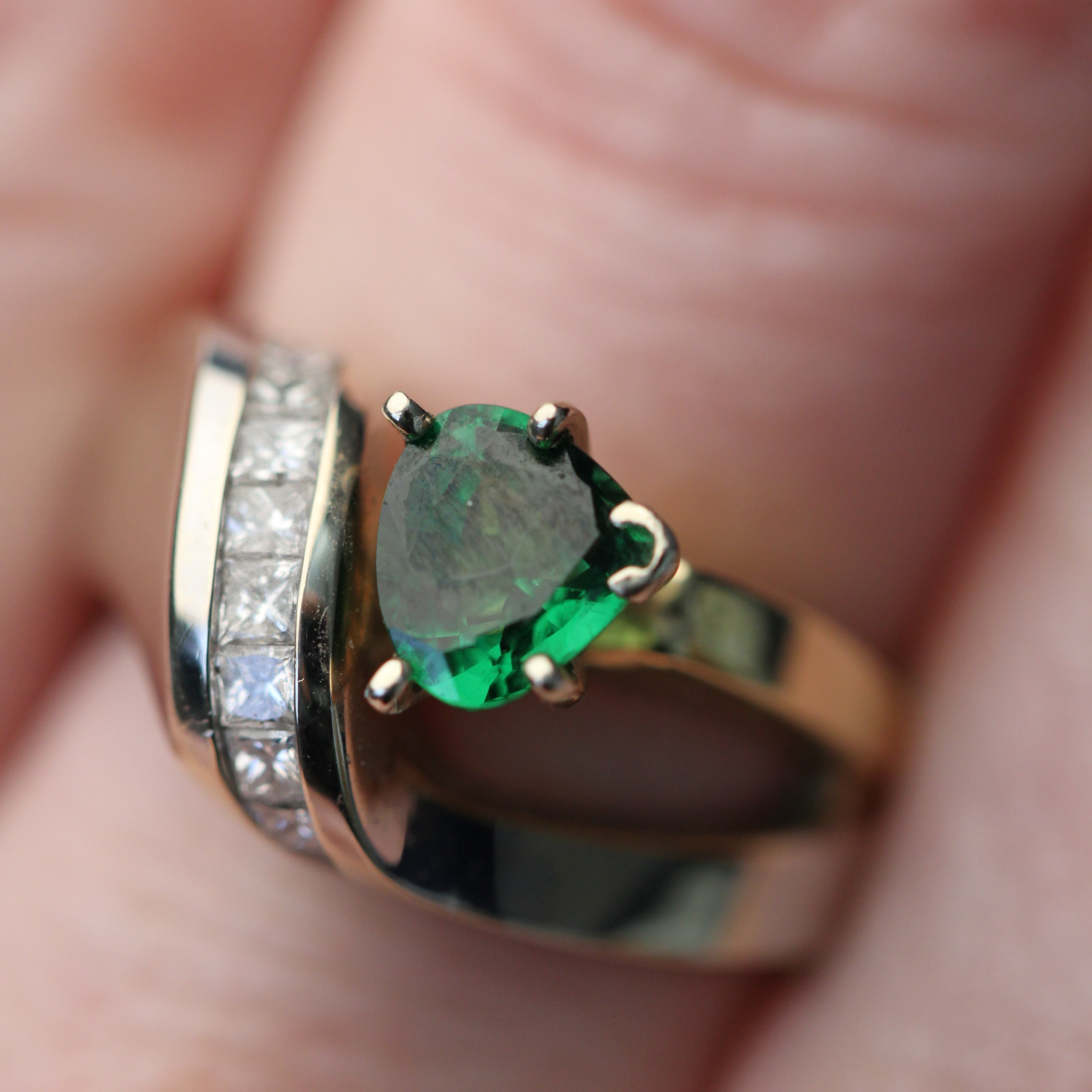 14K Two-Tone Gold Contemporary Tsavorite and Diamond Ring