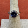 14K White Gold 3.53 Carat Ceylon Sapphire & Diamond Halo Ring