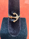 14K Yellow Gold and Diamond Anchor Ring