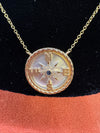 14K Yellow Gold Mother of Pearl Blue Sapphire & Diamond Compass Necklace