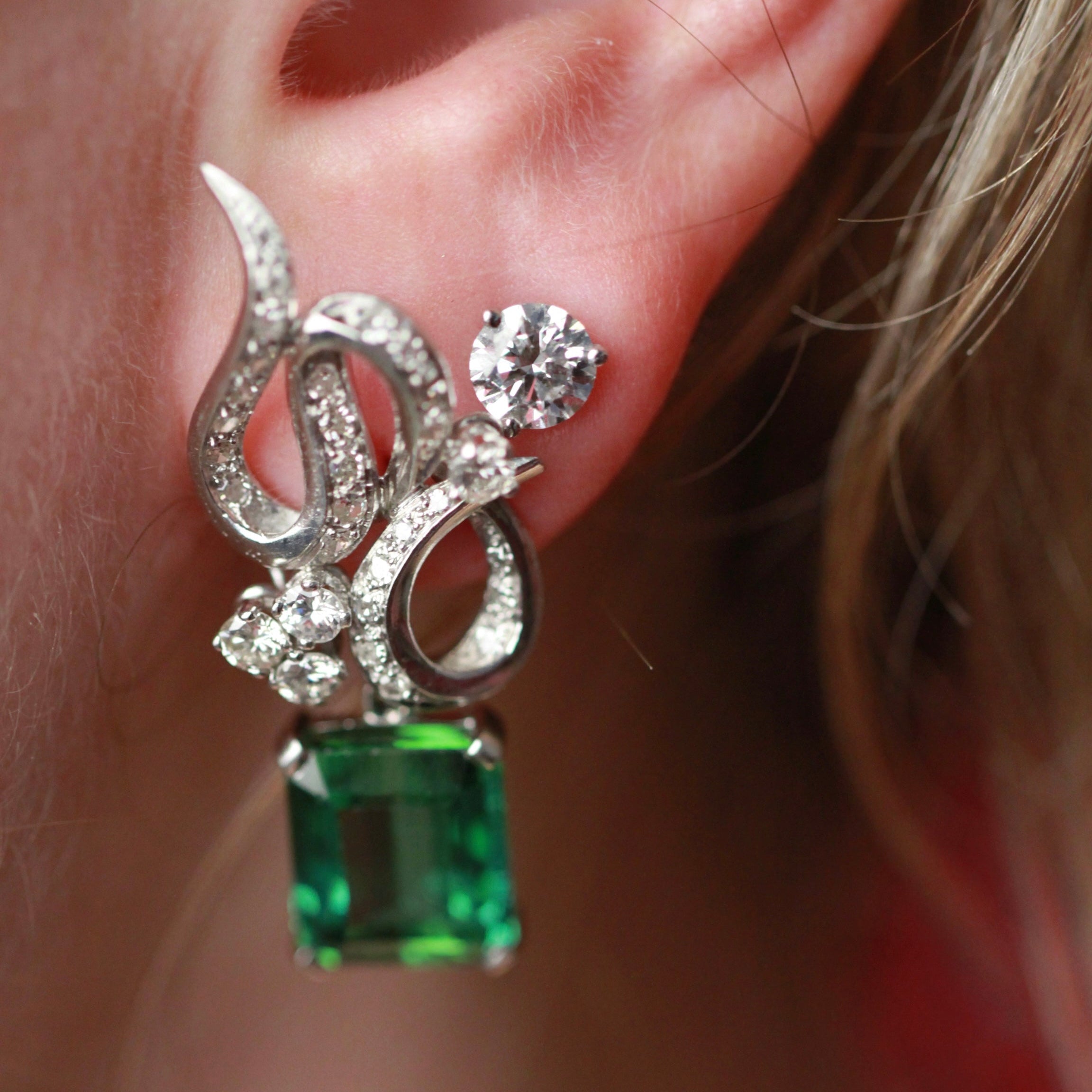 Elegant Tourmaline Gemstone & Diamond Earrings in 14K White Gold