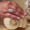 Aquamarine Double Diamond Halo Ring in 14K White Gold