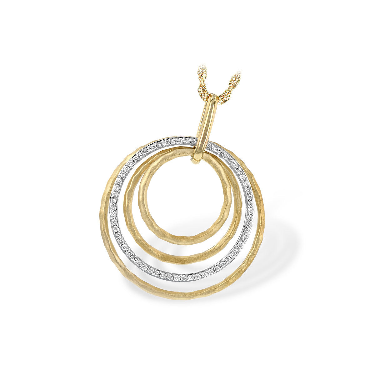 Textured 14K Yellow Gold & Diamond Circles Drop Earrings