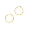 14K Yellow Gold 2mm Diamond Cut Hoop Earrings