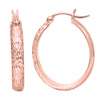 14K Rose Gold Oval Diamond Cut Hoop Earrings