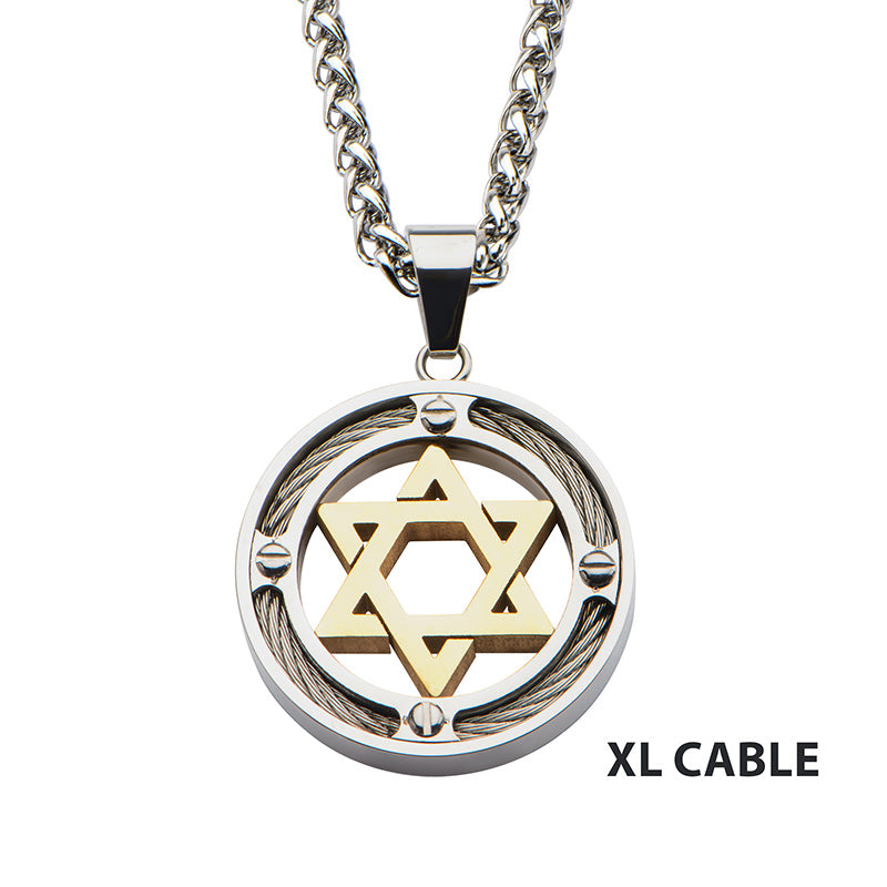 Steel Gold IP Star of David Circle Pendant
