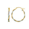 14K Two-Tone Gold Double Row Polished & Diamond Cut Twist Hoop Earrings