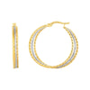 14K Two-Tone Gold Polished & Diamond Cut Triple Row Hoop Earrings