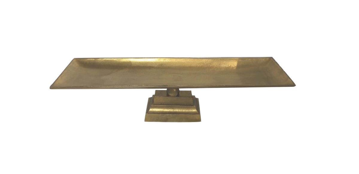 Large Cast Aluminum Tray Dish on Foot Antique Brass 31.5