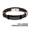 Brown Braided Cowhide Leather Steel Clasp Bracelet