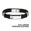 Steel Black Cowhide Leather Bracelet