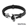 Double Black Braided Leather Anchor Bracelet