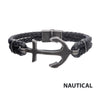 Black Antiqued Double Anchor Leather Bracelet