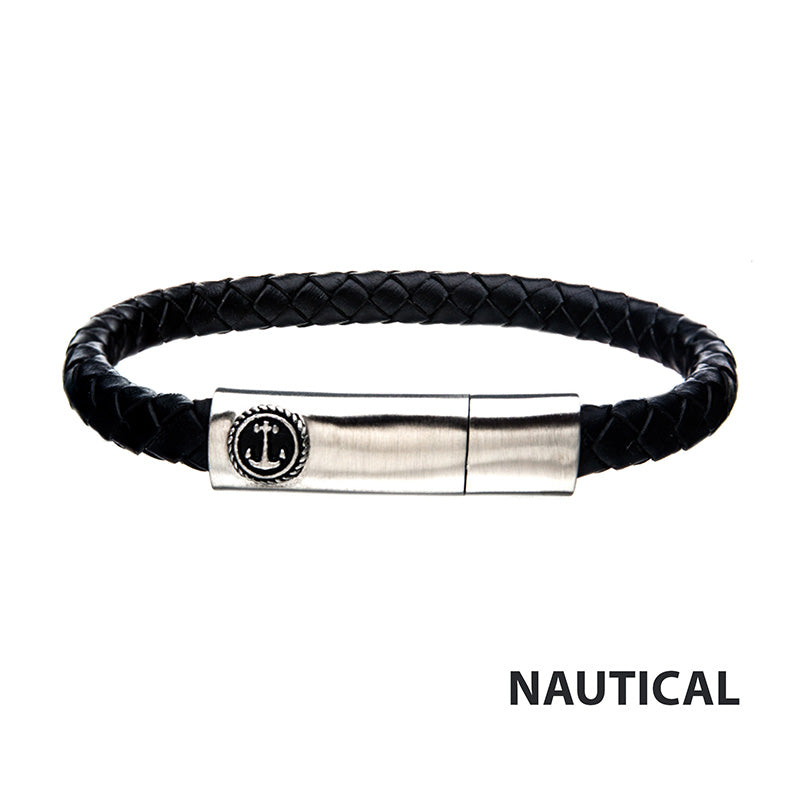 Black Leather Anchor Bracelet