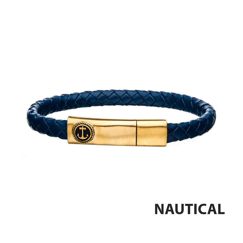 Blue Leather Anchor Bracelet