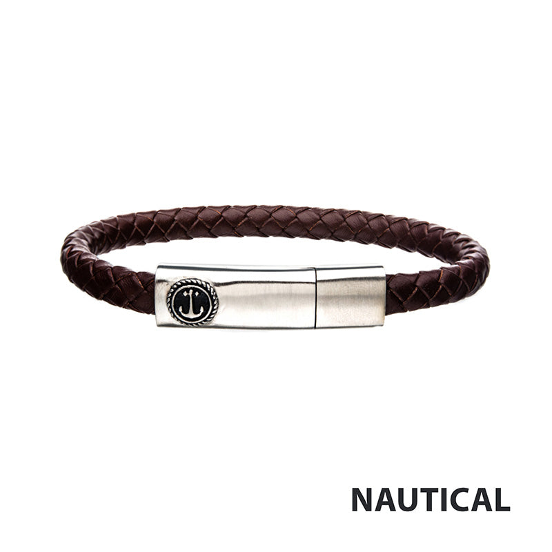 Brown Leather Anchor Bracelet