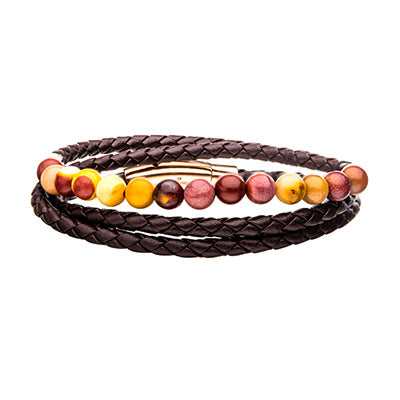 Double-Wrap Brown Leather Bead Bracelet