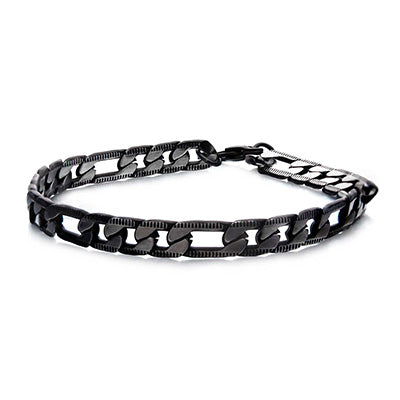 Steel Black IP Diamond Cut Figaro 6.5mm Chain Bracelet