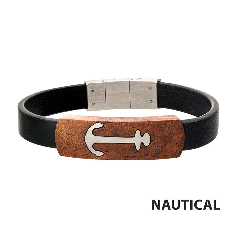 Black Leather Anchor Bracelet