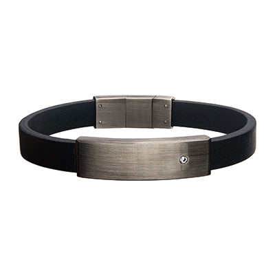 Black Leather ID Bracelet